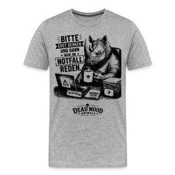 Bitte erst denken und dann nur im Notfall reden - Männer Premium Bio T-Shirt - Grau meliert - Vorne - Damien (186cm)