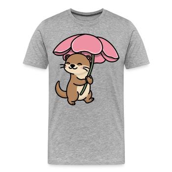 Loutre sous la pluie sous champignon - T-shirt bio Premium Homme - gris chiné - Devant - Damien (186cm)