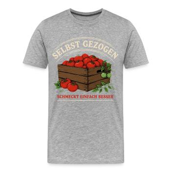 Selbst Gezogen: Frische Tomatenkiste - Männer Premium Bio T-Shirt - Grau meliert - Vorne - Damien (186cm)