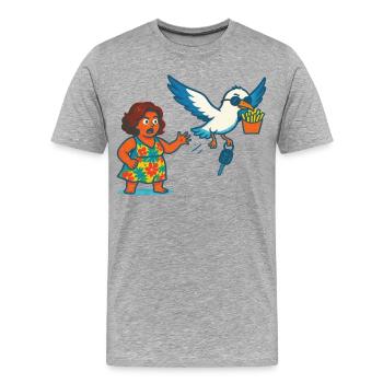 Mouette voleur vole frites et clés - T-shirt bio Premium Homme - gris chiné - Devant - Damien (186cm)