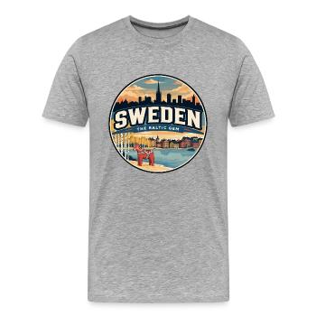 Insigne de voyage équestre Dala Retro Suédois - T-shirt bio Premium Homme - gris chiné - Devant - Damien (186cm)