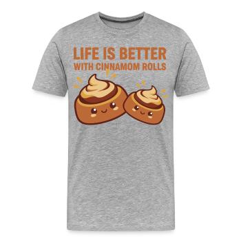 Das Frühstücksleben ist besser mit Zinnbrötchen Lustig - Männer Premium Bio T-Shirt - Grau meliert - Vorne - Damien (186cm)