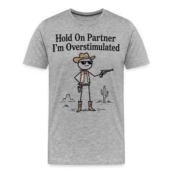 Cowboy Stickman Humour Surcharge Sensorielle - T-shirt bio Premium Homme - gris chiné - Devant - Damien (186cm)