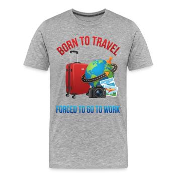 Né pour voyager, forcé de voyager - T-shirt bio Premium Homme - gris chiné - Devant - Damien (186cm)