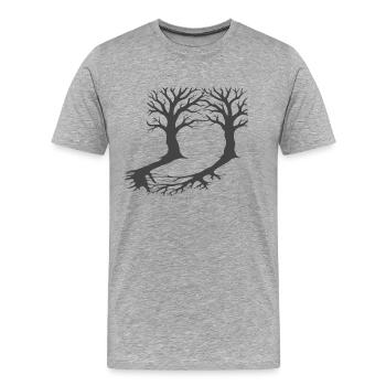 Silhouette minimaliste de racines forestières entrelacées - T-shirt bio Premium Homme - gris chiné - Devant - Damien (186cm)