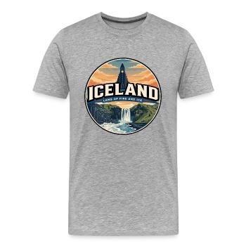 Insigne rétro de la cascade d’Islande en sable noir - T-shirt bio Premium Homme - gris chiné - Devant - Damien (186cm)