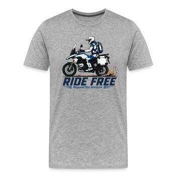 Conduire libre – Motif motocycliste d’aventure enduro - T-shirt bio Premium Homme - gris chiné - Devant - Damien (186cm)
