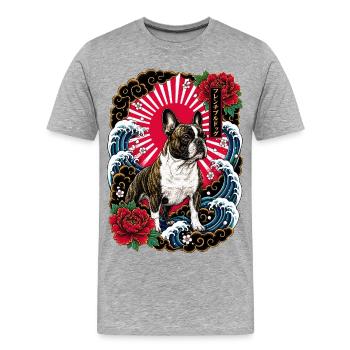 Französische Bulldogge im Japanischen Tattoo Stil - Männer Premium Bio T-Shirt - Grau meliert - Vorne - Damien (186cm)