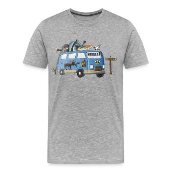 Vacances de camping en Vanlife en Suède Motif Campeur - T-shirt bio Premium Homme - gris chiné - Devant - Damien (186cm)