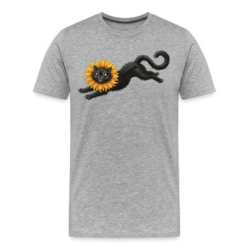 Chat noir à crinière de tournesol - T-shirt bio Premium Homme - gris chiné - Devant - Damien (186cm)