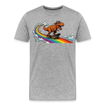 Dino patinant sur l’arc-en-ciel - T-shirt bio Premium Homme - gris chiné - Devant - Damien (186cm)