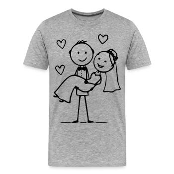 Hochzeitspaar Cartoon Herz - Männer Premium Bio T-Shirt - Grau meliert - Vorne - Damien (186cm)