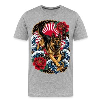 Deutscher Schäferhund im Japan Tattoo Stil - Männer Premium Bio T-Shirt - Grau meliert - Vorne - Damien (186cm)
