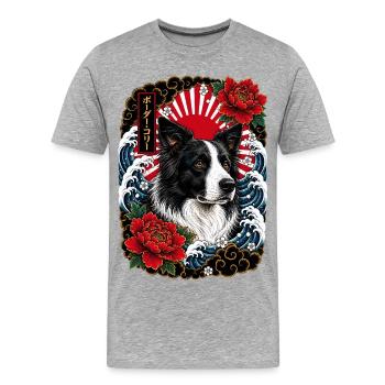 Border Collie im japanischen Irezumi Stil - Männer Premium Bio T-Shirt - Grau meliert - Vorne - Damien (186cm)