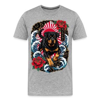 Rottweiler im japanischen Irezumi Tattoo Stil - Männer Premium Bio T-Shirt - Grau meliert - Vorne - Damien (186cm)