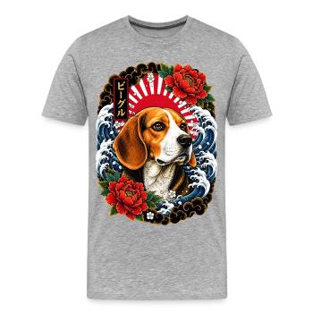 Beagle dans le style de tatouage Irezumi japonais - T-shirt bio Premium Homme - gris chiné - Devant - Damien (186cm)