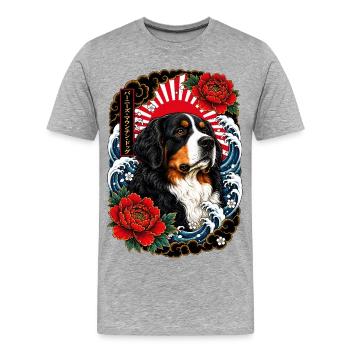 Berner Sennenhund im Japan Tattoo Stil - Männer Premium Bio T-Shirt - Grau meliert - Vorne - Damien (186cm)