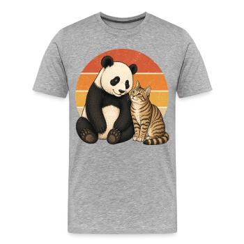Panda et Cat - T-shirt bio Premium Homme - gris chiné - Devant - Damien (186cm)