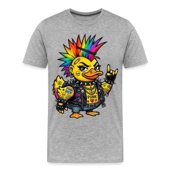 Punk-Gummiente mit Regenbogen Irokesenschnitt - Männer Premium Bio T-Shirt - Grau meliert - Vorne - Damien (186cm)