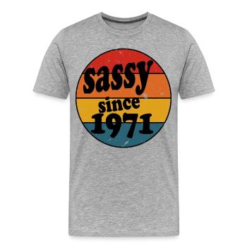 Sassy depuis 1971 Retro Circle - T-shirt bio Premium Homme - gris chiné - Devant - Damien (186cm)