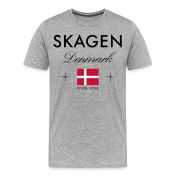 Skagen, Danemark, coordonnées, voyage, souvenir - T-shirt bio Premium Homme - gris chiné - Devant - Damien (186cm)