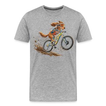 Wild Ride Mountainbike Hund - Männer Premium Bio T-Shirt - Grau meliert - Vorne - Damien (186cm)