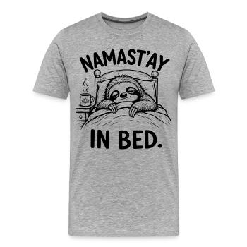 Namast’ay au lit – Paresseux fatigué | Yoga amusant - T-shirt bio Premium Homme - gris chiné - Devant - Damien (186cm)