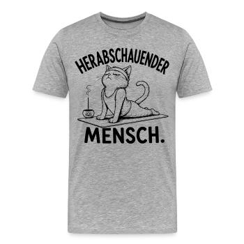 Herabschauender Mensch – Yoga Katze - Männer Premium Bio T-Shirt - Grau meliert - Vorne - Damien (186cm)