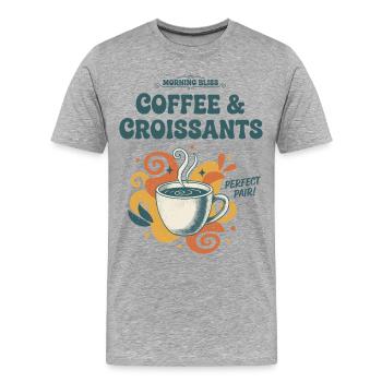 Petit-déjeuner, bonheur du matin, café et croissants - T-shirt bio Premium Homme - gris chiné - Devant - Damien (186cm)