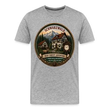 Schwarzwald mit Berge Wald Landschaft Hirsch Uhr - Männer Premium Bio T-Shirt - Grau meliert - Vorne - Damien (186cm)