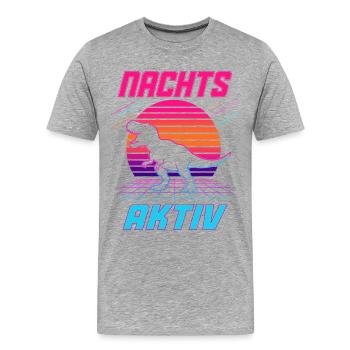 Nachts aktiv – Retro Dinosaurier im Neonlook - Männer Premium Bio T-Shirt - Grau meliert - Vorne - Damien (186cm)