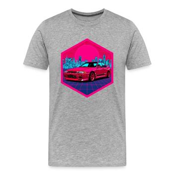 Art rétro des années 90 JDM R32 Skyline Sedan Synthwave - T-shirt bio Premium Homme - gris chiné - Devant - Damien (186cm)