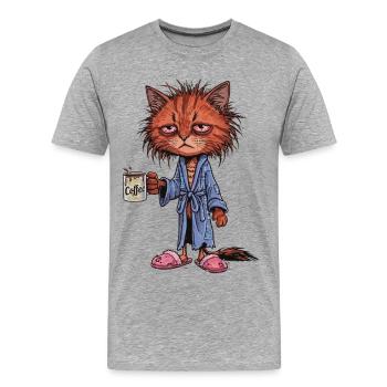Chat Café Fatigué - T-shirt bio Premium Homme - gris chiné - Devant - Damien (186cm)