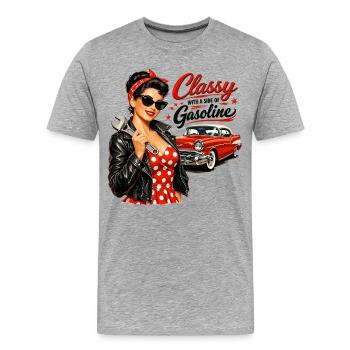 Vintage Pin-Up: Classy with a Side of Gasoline - Männer Premium Bio T-Shirt - Grau meliert - Vorne - Damien (186cm)