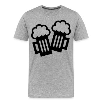 2 Bierkrug Icons Stoßen An (Bier / Maßkrüge / B) - Männer Premium Bio T-Shirt - Grau meliert - Vorne - Damien (186cm)