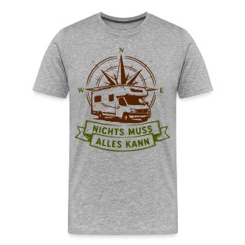 Camperkompass: Nichts Muss Alles Kann - Männer Premium Bio T-Shirt - Grau meliert - Vorne - Damien (186cm)