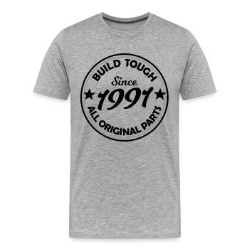 Silhouette du cercle d’étoiles 1991 - T-shirt bio Premium Homme - gris chiné - Devant - Damien (186cm)
