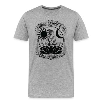 Atme Licht Ein Atme Liebe Aus - Boho Yoga - Männer Premium Bio T-Shirt - Grau meliert - Vorne - Damien (186cm)