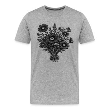 Botanique de linogravure vintage des fleurs sauvages - T-shirt bio Premium Homme - gris chiné - Devant - Damien (186cm)