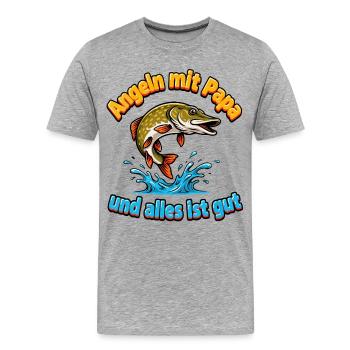 Pêcher avec papa - T-shirt bio Premium Homme - gris chiné - Devant - Damien (186cm)