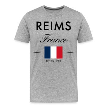 Reims, France, coordonnée Souvenir de voyage - T-shirt bio Premium Homme - gris chiné - Devant - Damien (186cm)