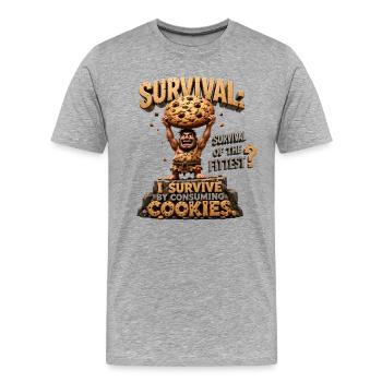 L’homme des cavernes avec des biscuits : Survie - T-shirt bio Premium Homme - gris chiné - Devant - Damien (186cm)