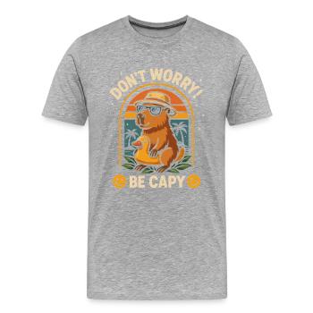 Don’t Worry Be Capy - Drôle d’animal capybara - T-shirt bio Premium Homme - gris chiné - Devant - Damien (186cm)
