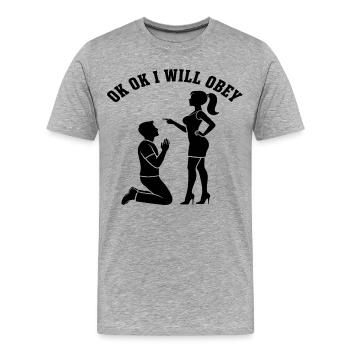 Obéissance de la proposition de mariage à genoux - T-shirt bio Premium Homme - gris chiné - Devant - Damien (186cm)