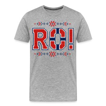 RO! Norvège 2026 Broderie - T-shirt bio Premium Homme - gris chiné - Devant - Damien (186cm)