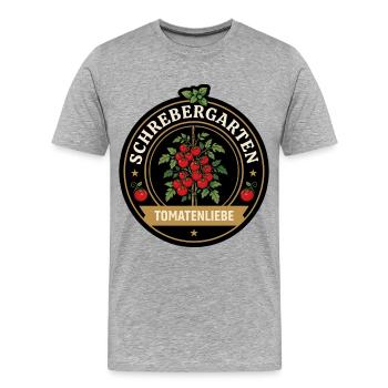 Tomatenliebe Logo aus Schirebergarten - Männer Premium Bio T-Shirt - Grau meliert - Vorne - Damien (186cm)