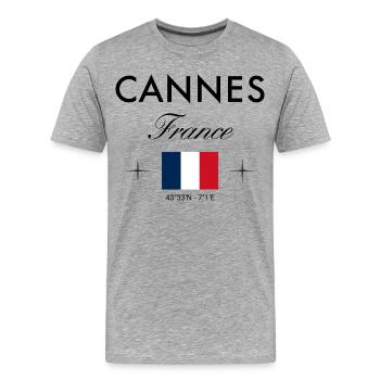 Cannes France coordonne un souvenir de voyage - T-shirt bio Premium Homme - gris chiné - Devant - Damien (186cm)