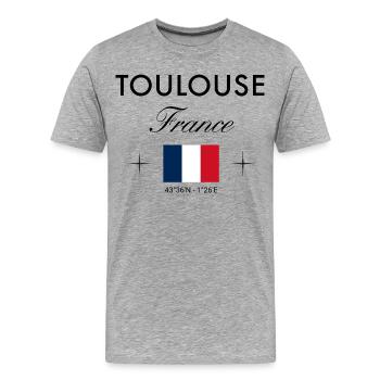 Toulouse, France, coordonnées Souvenir de voyage - T-shirt bio Premium Homme - gris chiné - Devant - Damien (186cm)