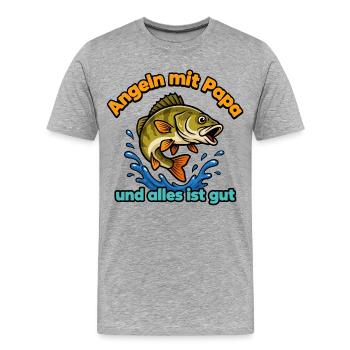 Angeln mit Papa – Alles ist gut - Männer Premium Bio T-Shirt - Grau meliert - Vorne - Damien (186cm)