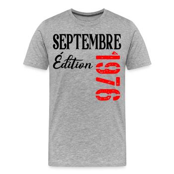 France 50e Anniversaire Septembre 1976 - T-shirt bio Premium Homme - gris chiné - Devant - Damien (186cm)